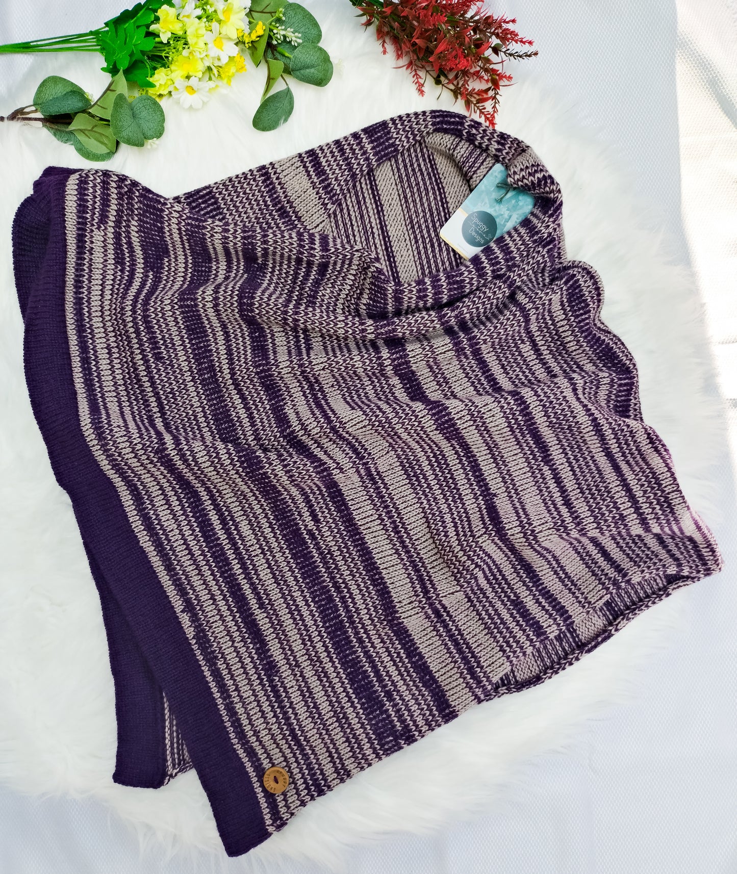 British & Merino Wool Striped Poncho (Premade)