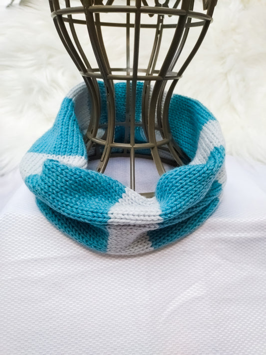 SALE: Bold Stripe Merino Wool Snood – Blue & Grey