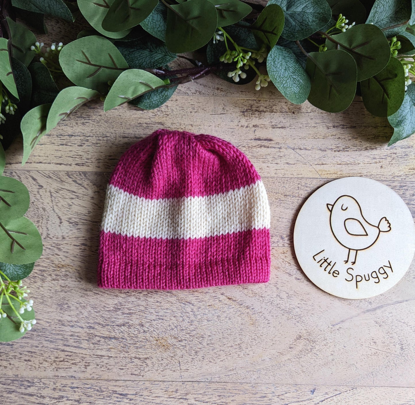Baby Bold Stripe Merino Beanie Hat - Magenta Pink