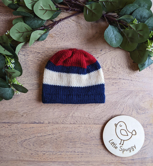 Baby Bold Stripe Merino Beanie Hat - Navy/Red